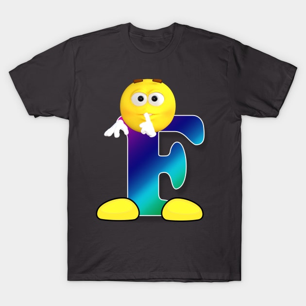 Letter F Alphabet Smiley Monogram Face Emoji Shirt for Men Women Kids T-Shirt by PatrioTEEism